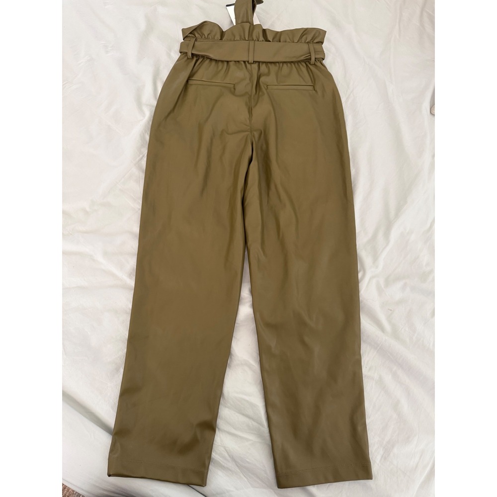 Who What Wear Olive Faux Leather Paperbag Pants Size 4 Utility Quiet Luxury - Picture 6 of 6